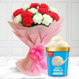 Magnificent Pink n White Carnations with Vanilla Ice Cream from Kwality Walls 1