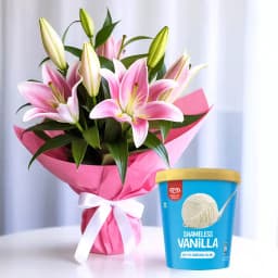 Fabulous Pink Lilies Bouquet with Vanilla Ice Cream from Kwality Walls 1