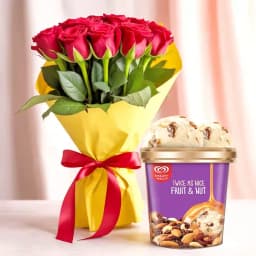 Graceful Red Roses Bouquet with Fruit n Nut Ice-Cream from Kwality Walls 1