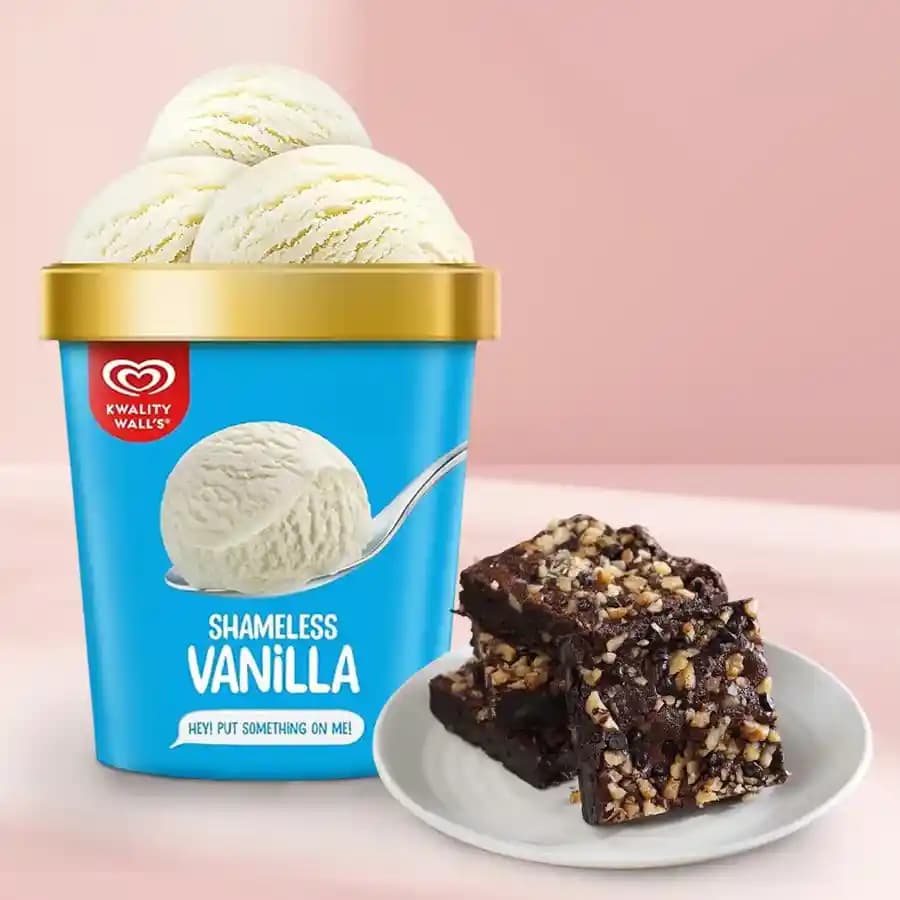 Yummy Chocolate Walnut Brownie n Kwality Walls Vanilla Ice Cream