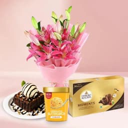 Chocolicious Brownie N Pink Lilies with Kwality Walls Butterscotch Ice Cream 1