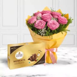 Graceful Pink Roses Bouquet n Ferrero Rocher Moments Chocolates 1