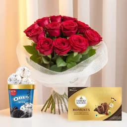 Magnificent Red Roses Bouquet n Kwality Walls Ice Cream with Ferrero Rocher Moments 1