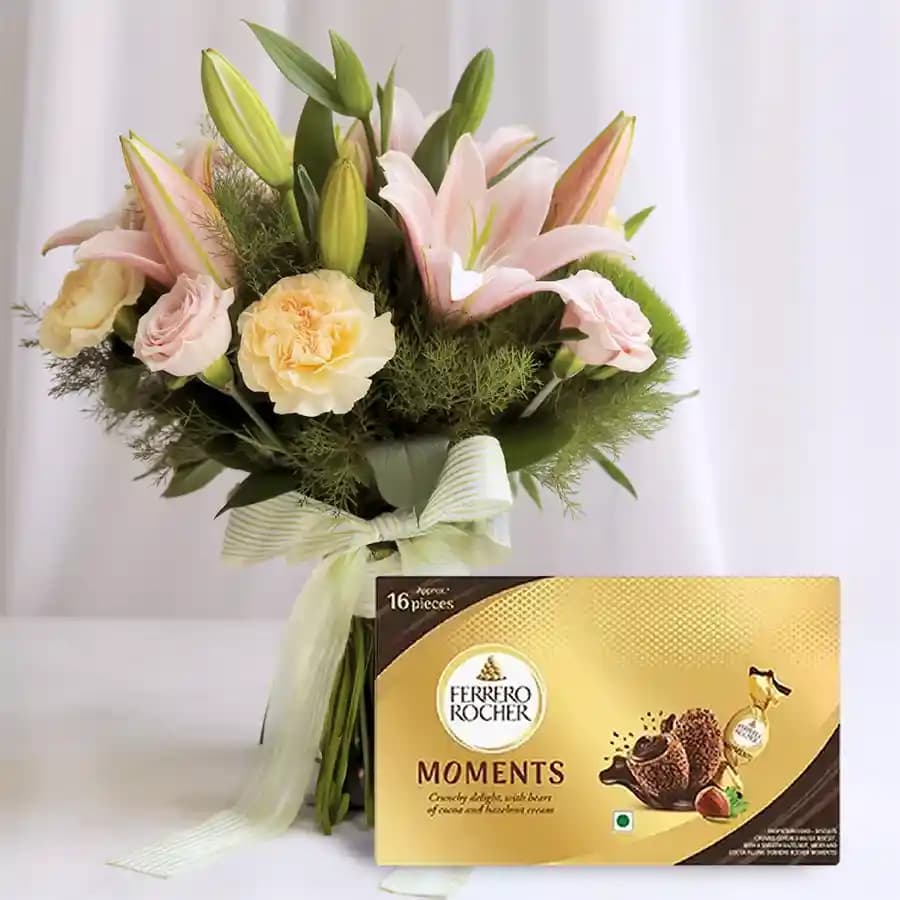 Amazing Bunch of Mixed Flowers with Ferrero Rocher Moment