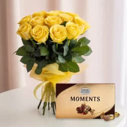 Wonderful Bouquet of Yellow Roses with Ferrero Rocher Moments 1