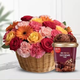 Colourful Flowers Bouquet with Choco Brownie Fudge Ice Cream from Kwality Walls 1