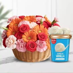 Beautiful Arrangement of Mixed Flower with Vanilla Ice Cream from Kwality Walls 1