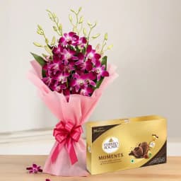 Eye Catching Bouquet of Orchids with Ferrero Rocher Moments 1