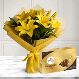 Bright Bouquet of Yellow Lilies with Ferrero Rocher Moments 1