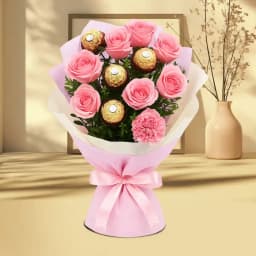 Amazing Bouquet of Ferrero Rocher with Pink Roses 1