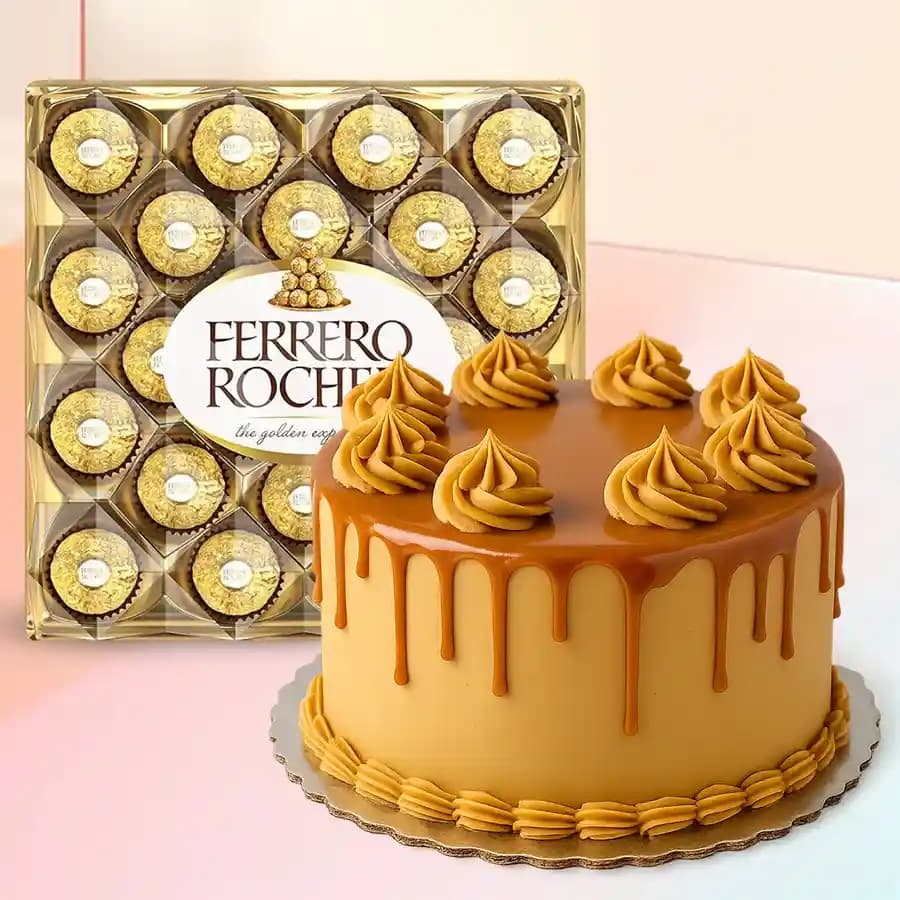 Delectable Combo of Butter Scotch Cake with Ferrero Rocher Chocolate