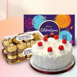 Attractive Combo of Cadbury Celebration, Ferrero Rocher and White Forest Cake 1