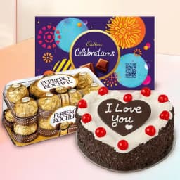 Expressive Combo of Heart Shape Cake with Ferrero Rocher and Cadbury Celebration 1