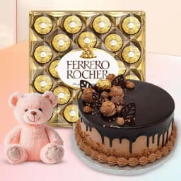 Remarkable Combo of Ferrero Rocher N Chocolate Cake with Cute Teddy 1