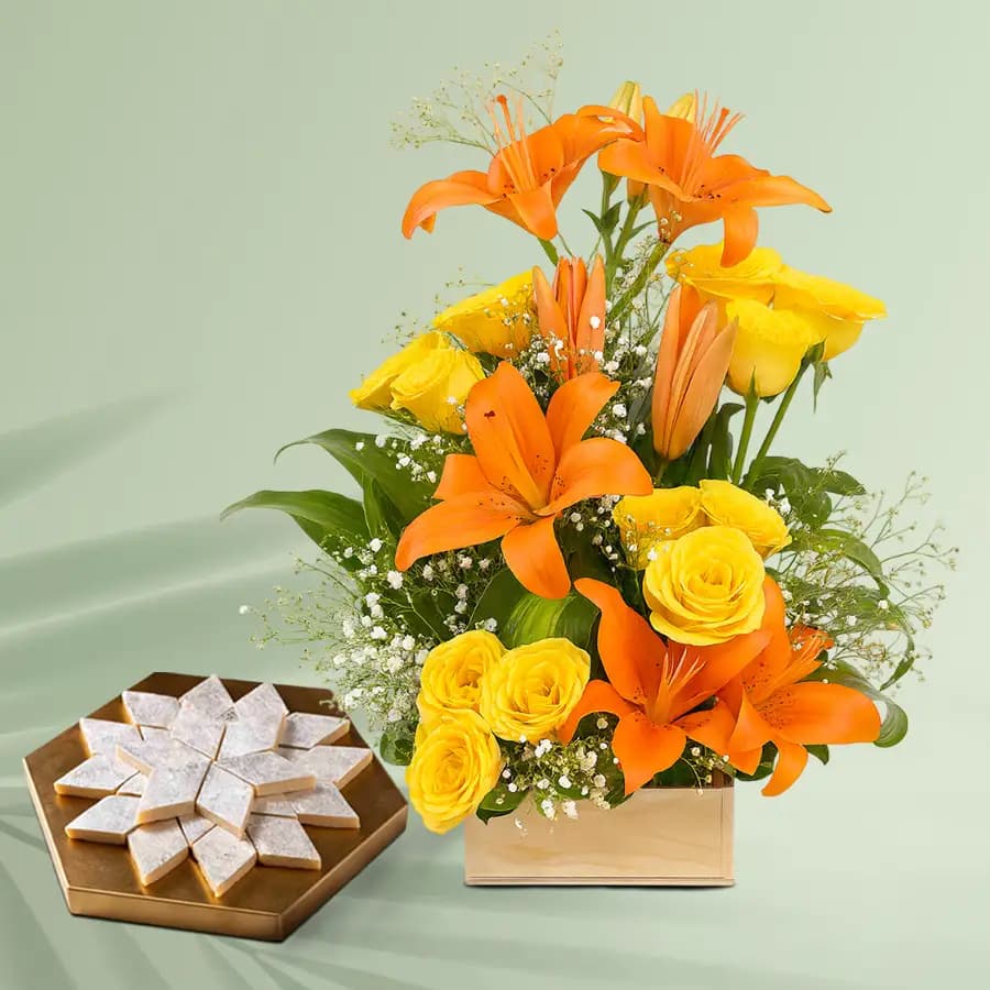 Exquisite Kaju Katli & Flower Bouquet