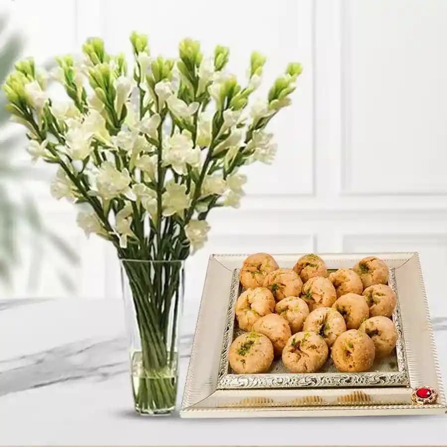 Elegant Balushahi Delight with Floral Elegance