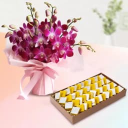 Delightful Orchids & Kaju Kesar Hamper 1