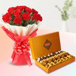 Golden Star Mix Mithai from Bikanerwala with Red Carnation Bouquet 1