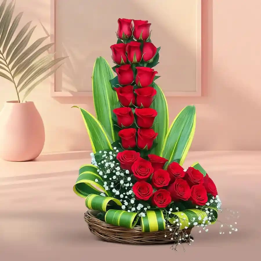 Lovely Gift of Red Roses Basket