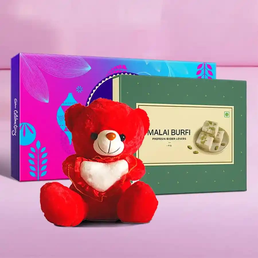 Malai Barfi with Teddy N Cadbury Celebration Chocolate Pack