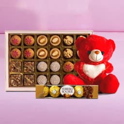 Golden Star Mix Mithai from Bikanerwala with a Teddy N Ferrero Rocher 1