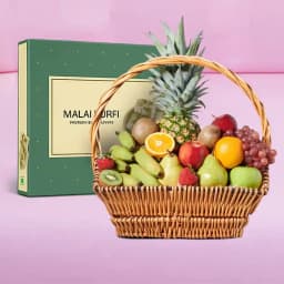 Malai Barfi with Fresh Fruit Basket 1