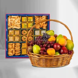 Golden Star Mix Mithai from Bikanerwala with Fresh Fruit Basket 1
