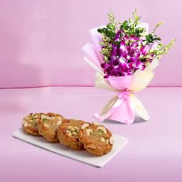 Bikanervala Halwa Sohan with Orchid Bouquet 1