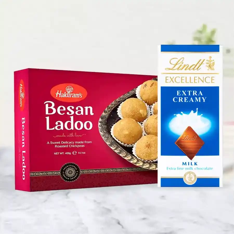 Besan Ladoo with Lindt Excellence Chocolate Bar