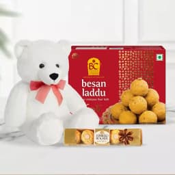 Besan Ladoo with Teddy N Ferrero Rocher Chocolate Pack 1
