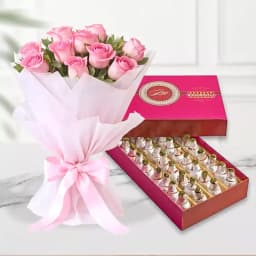 Bikanervala Kaju Kalash with Pink Rose Bouquet 1