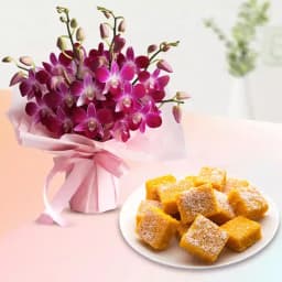 Coconut Burfi with Orchid Bouquet 1