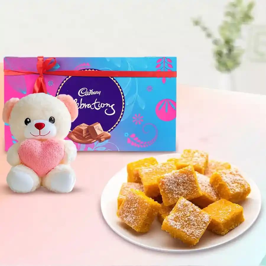 Coconut Burfi with Teddy N Cadbury Celebration