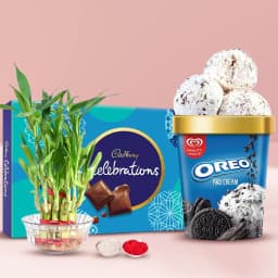 Pious Combo of Lucky Bamboo Plant Kwality Walls Oreo Ice Cream n Chocolates 1