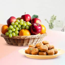 Mathura Peda with Fresh Fruit Basket 1
