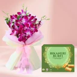 Bikaneri Burfi with Orchid Bouquet 1
