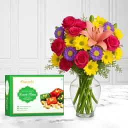 Karachi Halwa with Mixed Flower Arrangement 1