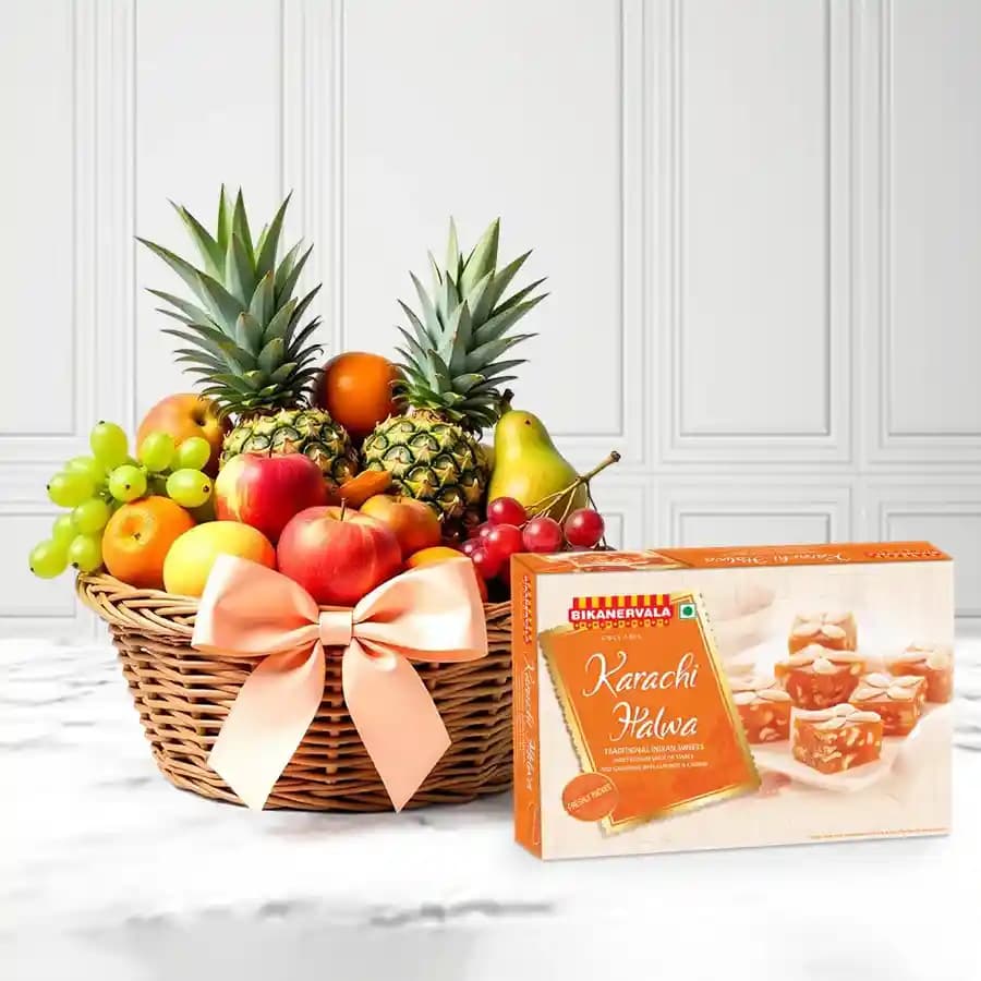 Karachi Halwa with Fresh Fruit Basket