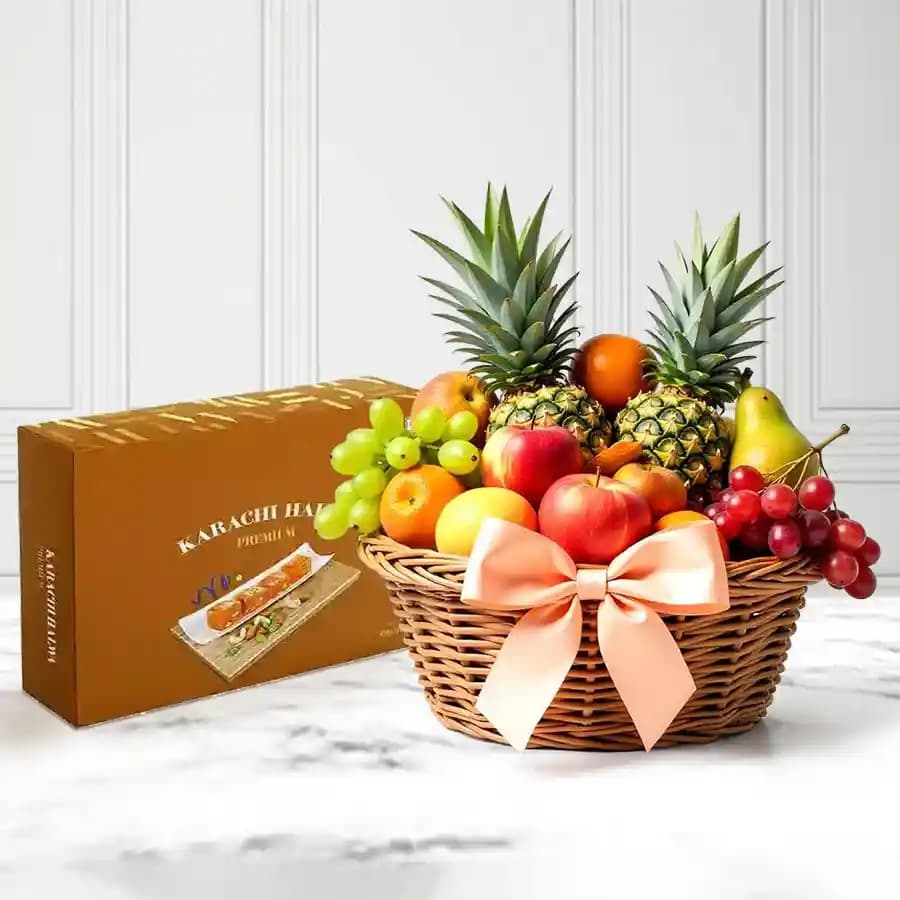 Karachi Halwa with Fresh Fruit Basket