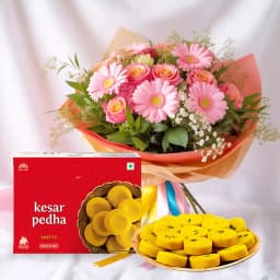 Exquisite Kesar Mewa Peda with Seasonal Blooms 1