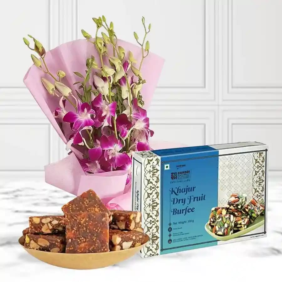 Exquisite Khajur & Anjeer Delight with Orchid Blooms