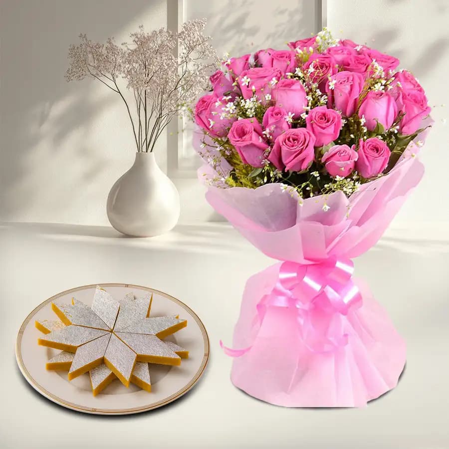 Royal Kesar Kaju Delight with Blooming Roses