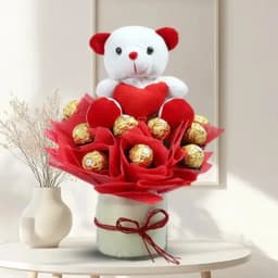 Floral Ferrero Rocher in Glass Vase with Teddy 1