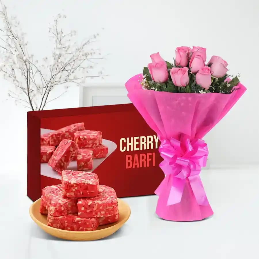 Sweet Cherry Delight with Elegant Pink Roses