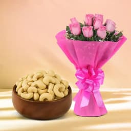 Kaju King from Shree Mithai with Pink Rose Bouquet 1