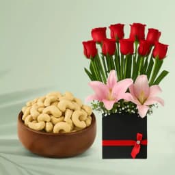 Kaju King from Shree Mithai with a Designer Flower Arrangement 1