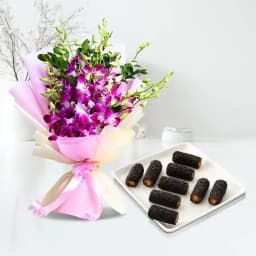 Kaju Choco Roll from Shree Mithai with Orchid Bouquet 1