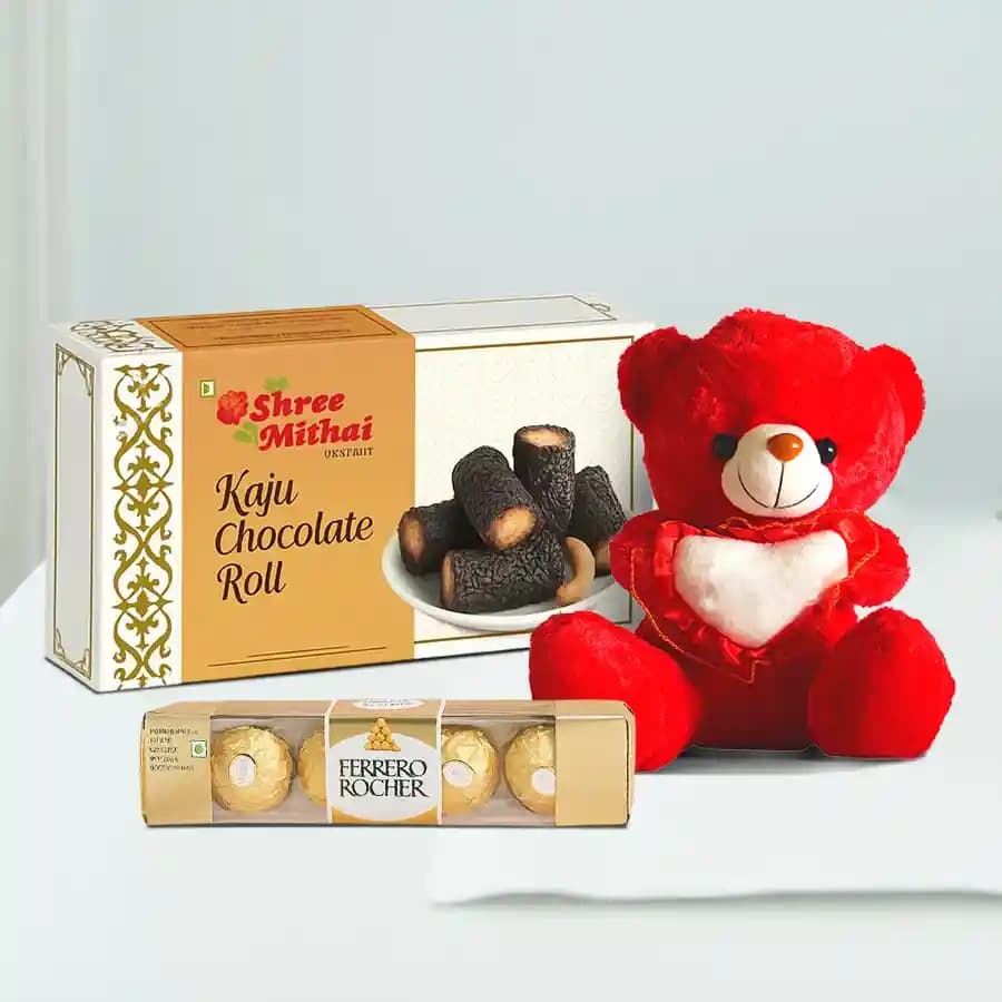Kaju Choco Roll from Shree Mithai with Teddy N Ferrero Rocher