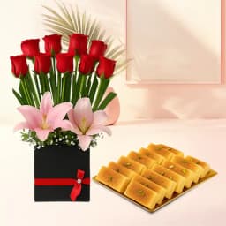 Milk Cake from Shree Mithai with a Designer Flower Arrangement 1