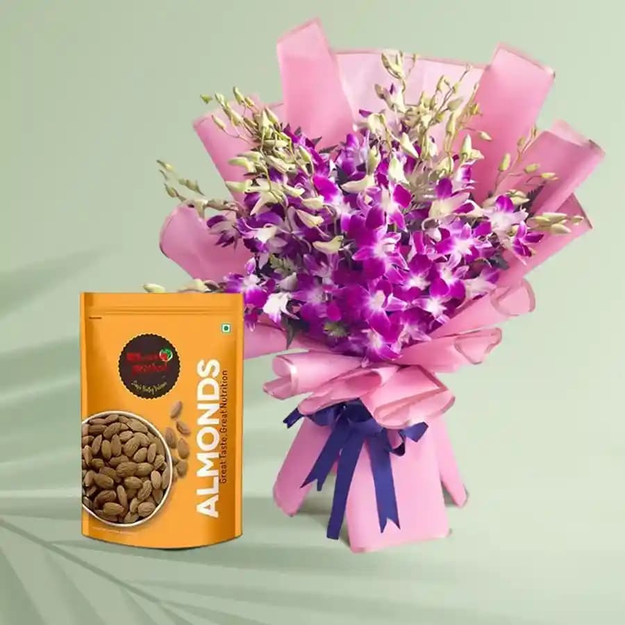 Royal Almond Treat from Shree Mithai with Orchid Bouquet